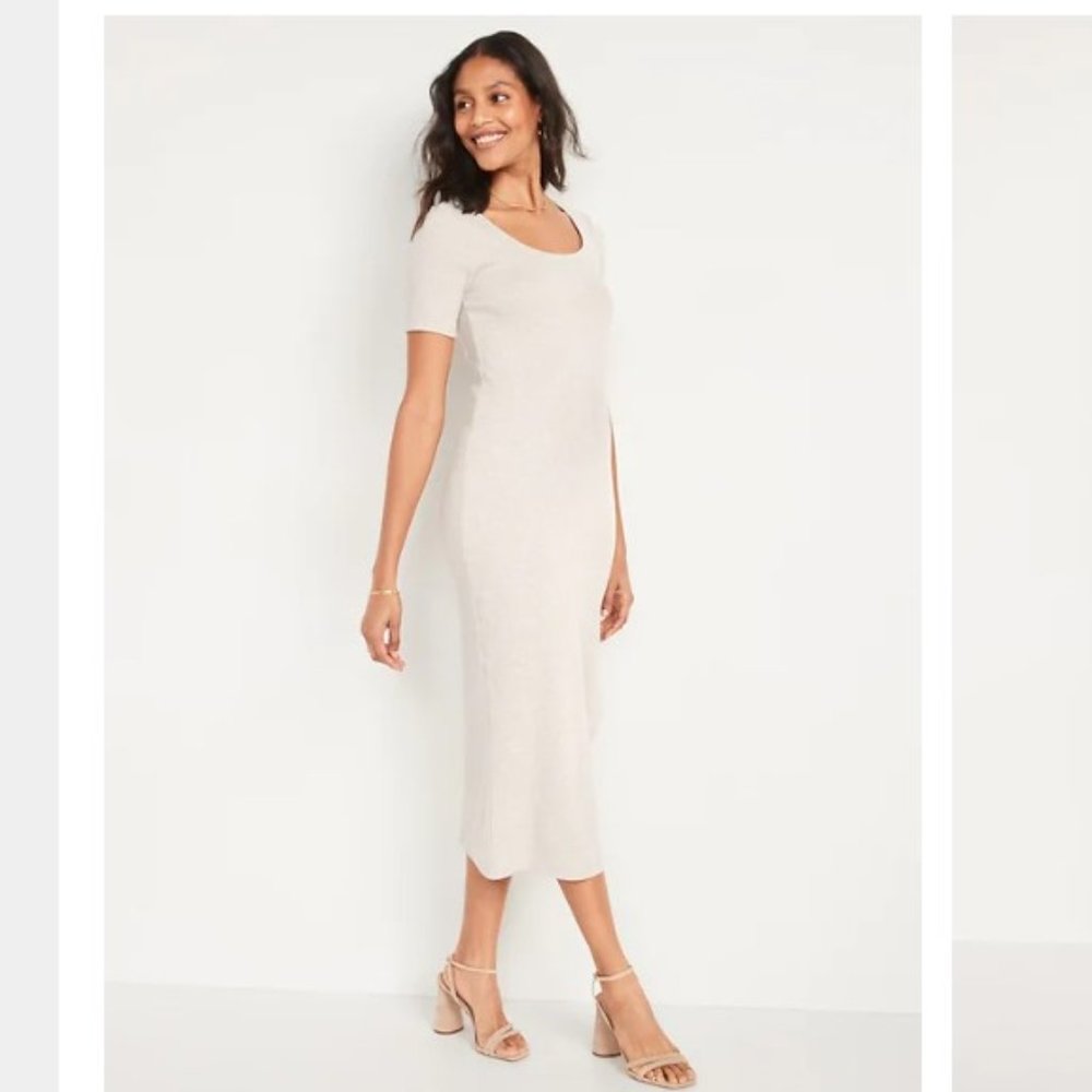 Short-Sleeve Rib-Knit Midi Dress